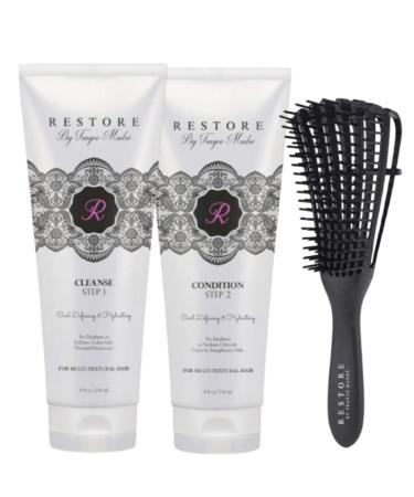 Restore by Trayce Madre Premium Hydrating Duo Cleanse System with FREE Detangling Brush Sulfate and Paraben Free Vegan Cruelty Free