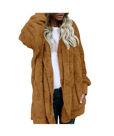 Hanxiulin coat plush jacket hoodie jacket oversize winter coat ladies winter jacket jacket down jacket transition jacket oversized casual fashion plush jacket with hooded plush jacket brown 3xl