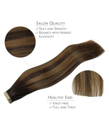 Buy Real Hair Invisible Tape Extensions - 20PCs 40g 30cm Balayage Dark Brown to Chestnut Brown Remy Hair - Buy Online on GoSupps.com