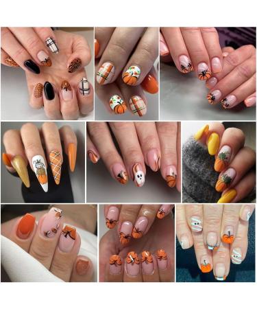 6 Sheets Fall Pumpkin Nail Stickers | 3D Thanksgiving Nail Art Decals | Autumn Leaves & Sunflower Designs for DIY Manicure - Buy Online on GoSupps.com