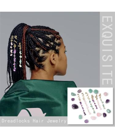 Vinswet Colored Natural Stone Tassels Hair Jewelry for Braids - Pack of 6 Green Pink Purple Gems - Dreadlock Accessories for Women Girls - Buy Online on GoSupps.com