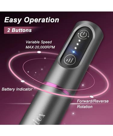 Auriox Cordless Nail Drill | Rechargeable Electric Filer Machine with Ceramic Bit | 2 Rotations for Acrylic, Polish, Gel Nails (Gray) - Buy Online on GoSupps.com