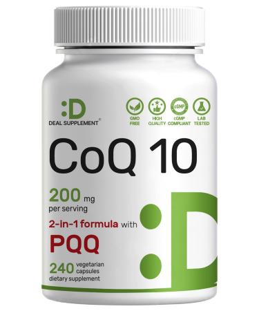 DEAL SUPPLEMENT CoQ10 200mg with PQQ 200mcg 240 Veggie Capsules | Bioavailable Coenzyme Q10 Complex | Supports Heart Energy & Brain Health | Antioxidant Support | Non-GMO 240 Count (Pack of 1)