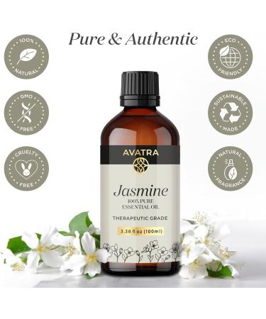 Avatra Pure Jasmine Essential Oil 3.38 Oz | Natural Aromatherapy & Perfume Oil for Diffusers & Hair Care - 100% Pure Jasmine - Buy Online on GoSupps.com