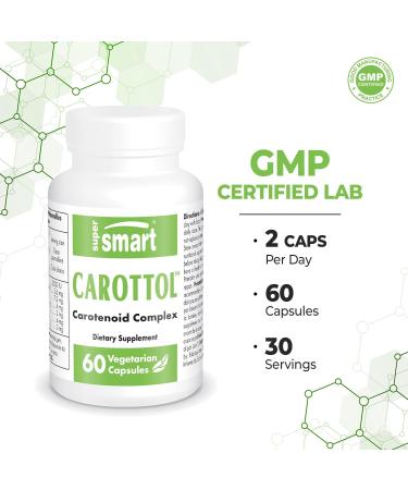 Supersmart Carottol Carotenoid Complex Supplement - Beta Carotene Lycopene Lutein & Zeaxanthin for Vision & Eye Health - Non-GMO Gluten Free - 60 Vegetarian Capsules | Immune Booster - Buy Online on GoSupps.com