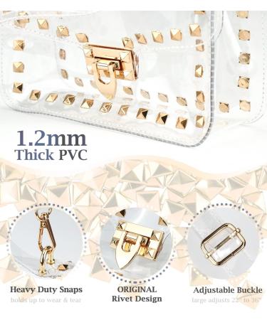 Small Clear Crossbody Stadium Bag with Fashion Golden Square Rivet Decor - Buy Online on GoSupps.com