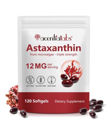 Astaxanthin 12mg 120 Softgels Premium Astaxanthin Antioxidant Supplements with Antioxidant Activity Supports Eye Skin Joint & Immune System Health Fresh Microalgae Source Non-GMO & No Gluten