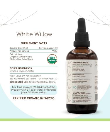 White Willow B120 Organic Tincture | Alcohol-Free Herbal Drops | High-Potency Salix alba Extract (4 oz) - USDA Certified Organic - Buy Online on GoSupps.com