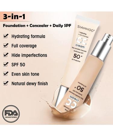 Siamhoo CC Cream Foundation SPF 50+ Full Coverage Makeup 1.58 fl.oz (Medium) - Buy Online on GoSupps.com