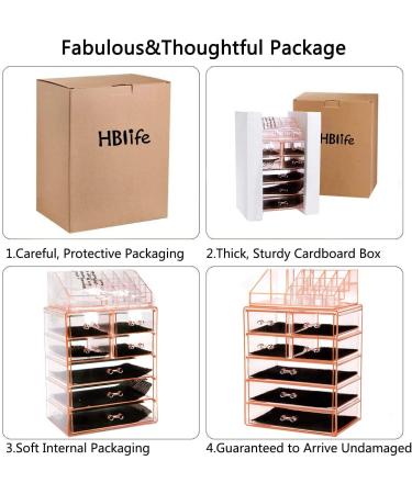 HBlife Makeup Organizer Set - Acrylic Jewelry & Cosmetic Storage Box with Bigger Drawers, Pink - Ideal for Makeup Palettes - Buy Online on GoSupps.com