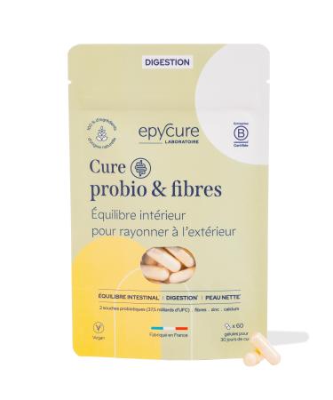EPYCURE - Probio and Fiber Complex Treatment - Rebalancing Intestinal Microbiota, Improves Digestion - 100% Natural - 4 Strains Probiotic, Inulin, Calcium, Zinc - 1 Month - Vegan - Made in France