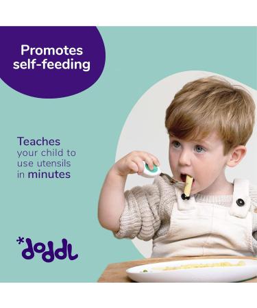 Doddl Toddler Self Feeding Cutlery Set | Spoon and Fork for Kids 12m+ (Aqua) - Buy Online on GoSupps.com