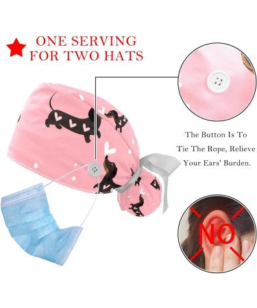 Dachshund Dogs and Hearts Scrub Caps Hats - 2PCS Multicolor | Women Bouffant Working Hat with Ponytail Holder for Long Hair Coverage - Buy Online on GoSupps.com
