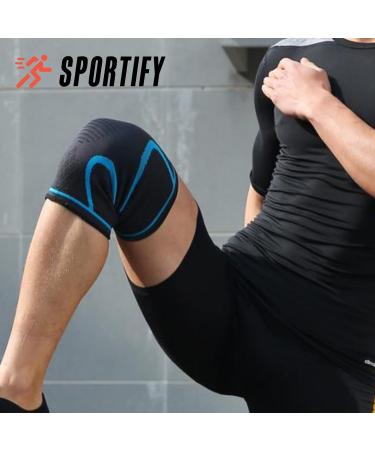 SPORTIFY your Knees: 2 Pack Premium Compression Sleeves - Knee Braces for Gym & Sports Pain Relief and Support MEDIUM BLACK - Buy Online on GoSupps.com