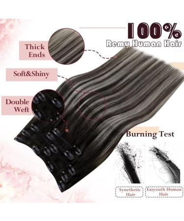 Easyouth Black Silver Clip in Hair Extensions 18 Inch Ombre Real Human Hair Balayage 5Pcs 70g - Black to Silver Clip Ins #1B/Silver - Buy Online on GoSupps.com