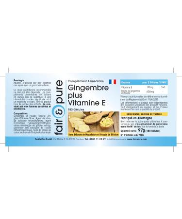Fair & Pure - Ginger Plus Vitamin E - 600 mg daily - vegan - 180 ginger capsules - Buy Online on GoSupps.com