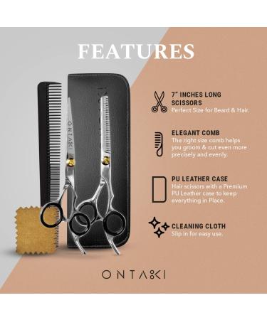 ONTAKI Professional Hair Cutting Scissors Thinning Shears Kit - Japanese Steel Hair Shears Set for Men & Women - Includes Comb & Pouch - Razor Edge Barber Scissors - Silver - Buy Online on GoSupps.com