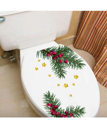 Christmas Toilet Sticker Pine Branch Berry Christmas Decal New Year Bathroom Toilet Seat Cover Decor Sticker DIY Decoration - Buy Online on GoSupps.com