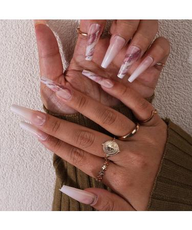 Xerling 24Pcs Glitter Press-On Nails | Gradient Coffin Ballerina Nail Tips | Full Cover False Nails for Women | International Shipping Available - Buy Online on GoSupps.com