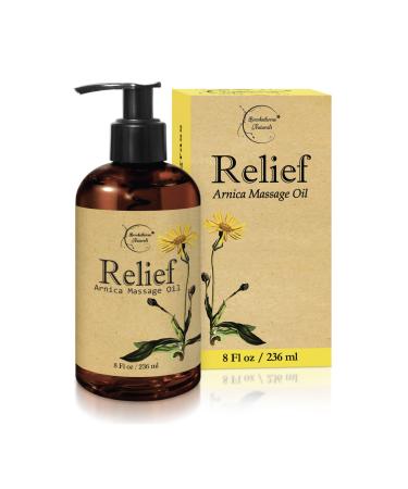Relief Arnica Massage Oil  Great for Sports & Athletic Therapeutic Massage  All Natural - Arnica Montana for Sore Muscle Relief. Contains Sweet Almond, Jojoba, Grapeseed & Essential Oils 8oz 8.5 Fl Oz (Pack of 1)