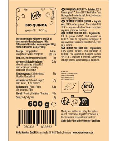 KoRo Organic Quinoa Puffed 600g - Vegan Value Pack | 100% Organic Farming - Buy Online - Buy Online on GoSupps.com