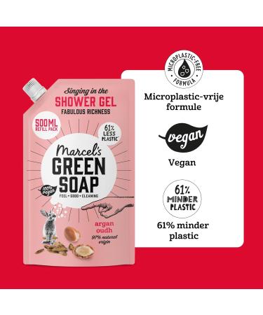 Marcel's Green Soap Marcels Green Soap Refill with Argan & Oudh shower gel Washing lotion 100 environmentally friendly 100 vegan 97 biodegradable 500 ml - Buy Online on GoSupps.com
