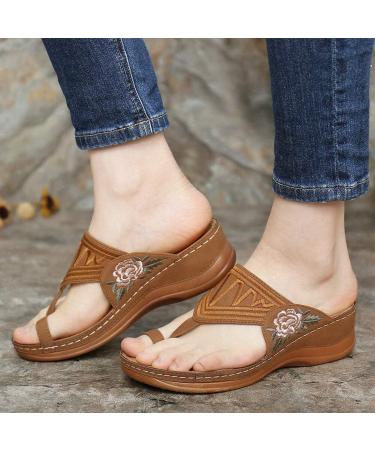 Women's Embroidered Wedge Sandals - Comfortable & Fashionable Summer Casual Slippers for Beach & Travel | Green & Brown (EU Sizes 36 & 37) - Buy Online on GoSupps.com
