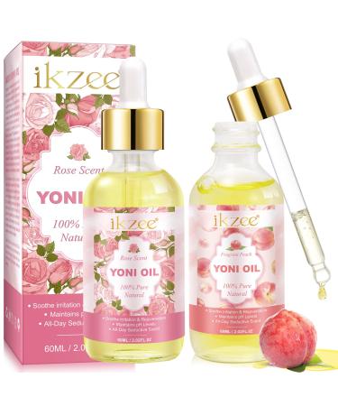 Yoni Oil (60mlx2pcs) Organic Yoni Feminine Oil with Essential Oil Rose and Peach Yoni Oil for Smell and Taste Vaginal Moisturizer For Wetness Keep Ph Balanced Body Juice Yoni Oil for Women