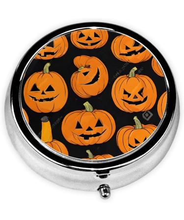 Halloween Pumpkin Patterns Mini Round Pill Box - 3 Compartment Travel Organizer for Medicine - Portable Pill Case for Pocket Home & Office - Buy Online on GoSupps.com
