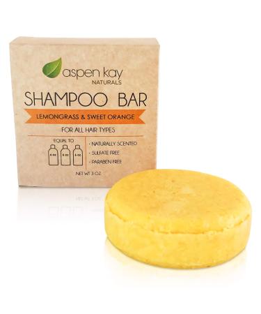 Solid Shampoo Bar  Made With Natural & Organic Ingredients  Sulfate-Free  Cruelty-Free & Vegan  All Hair Types  3 Ounce Bar (Lemongrass & Sweet Orange)