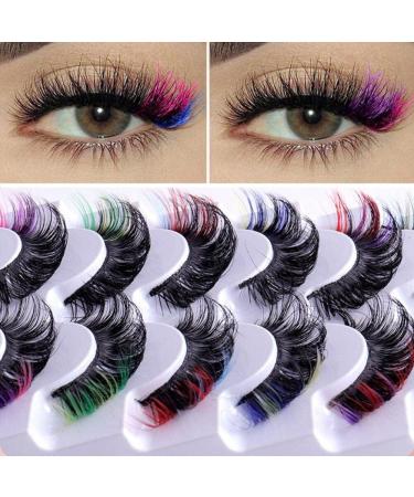 7pcs False Eyelashes Rainbow Lashes Glitter Ombre Colored Eyelashes Fluffy Thick Natural Anime Lashes for Party Makeup - Buy Online on GoSupps.com
