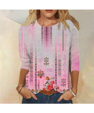 oelaio 3/4 Sleeve Shirts for Women Womens Graphic Tshirts Plus Size Vintage Ethnic Floral Print Pullover Blouses Hot Pink 4X-Large - Buy Online on GoSupps.com