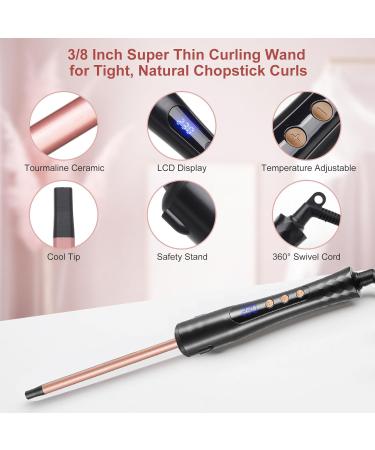 Shop Premium 9MM Curling Wand - Thin Curling Iron for Tight Curls LCD Display Ceramic Barrel - Perfect for All Hair Types - Buy Online on GoSupps.com