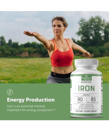 Tapestry Brands Iron 65mg USP 325mg Ferrous Sulfate Tablets - 3-Month Supply (90 Count) for Energy Production and Oxygen Transportation - Buy Online on GoSupps.com