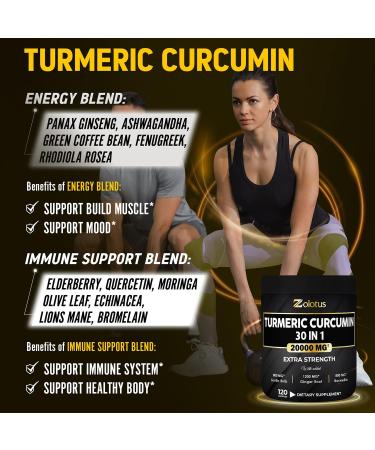 30-in-1 Turmeric Curcumin + Ginger Capsules | 20000mg Equivalent | Joint Support with Ginseng, Bromelain, Moringa & Black Pepper - Buy Online on GoSupps.com