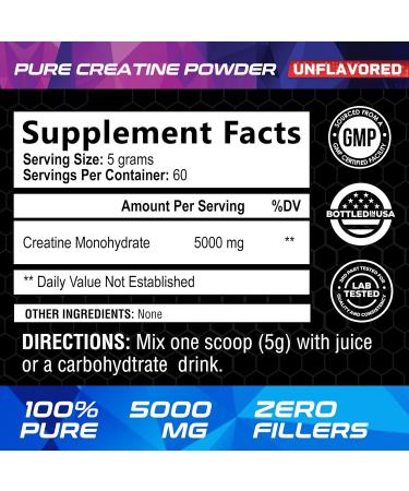 Micronized Creatine Monohydrate Powder - Unflavored 5000mg - Keto Friendly Amino Acid Supplement for Muscle Building - 60 Servings - Buy Online on GoSupps.com