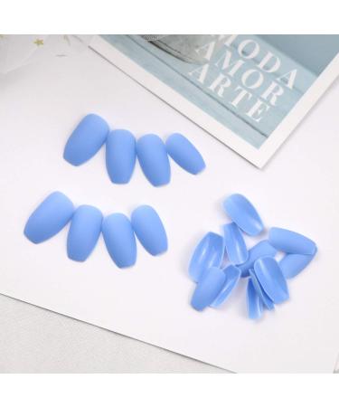 Belicey Press-On Matte Blue Coffin False Nails - 24PCS Medium Acrylic Tips for Women & Girls - Buy Online on GoSupps.com