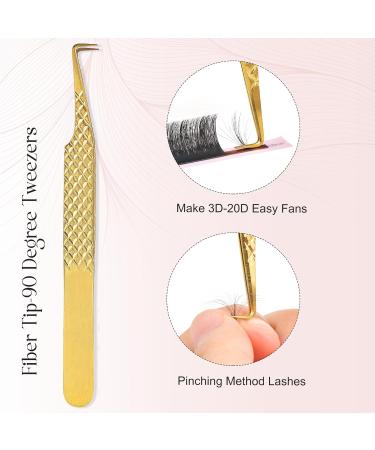 Allove Eyelash Extension Tweezers - High-Precision 90-Degree Diamond Handle Fiber Pincers for Volume Extensions - Buy Online on GoSupps.com