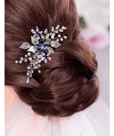 BERYUAN Women Sapphire Crystal Blue Flower Headpiece Leaf Pearl Hair Vine Comb Silver Wedding Hair Accessory Gift for Her Party Headpiece for Bride Bridesmaid Girls (silver) - Buy Online on GoSupps.com
