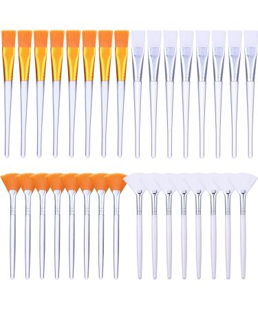 32 Pcs Face Mask Fan Brush Applicator Set, Soft Facial Fan Brush Cosmetic Flat Facial Brush with Clear Handle Makeup Face Mask Brush for Spa Esthetician Supplies Tools Peel Cleansing Mud Mask Cream Brown,White
