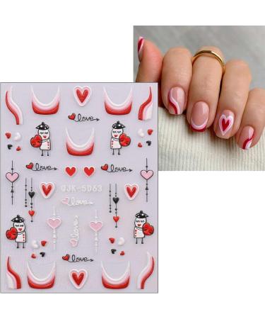 JMEOWIO 6 Sheets 3D Embossed Valentines Day Heart Nail Art Stickers Decals Self-Adhesive 5D Cute Colorful Nail Supplies Nail Art Design Decoration Accessories - Buy Online on GoSupps.com