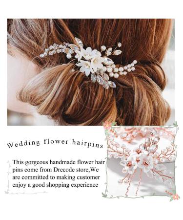 Fairvir Bride Hair Needles - Silver Rhinestone Flower Crystal Bridal Jewelry Headdress Hair Accessories for Women & Girls - 2 Pieces Rose Gold - Buy Online on GoSupps.com