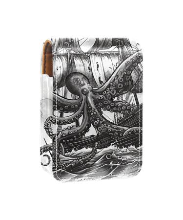 Lipstick Case Leather Lip Gloss Lipstick Organizer with Mirror Mini Lipstick Holder Bag Devilfish Pirate Sailboat H162r6hqqy