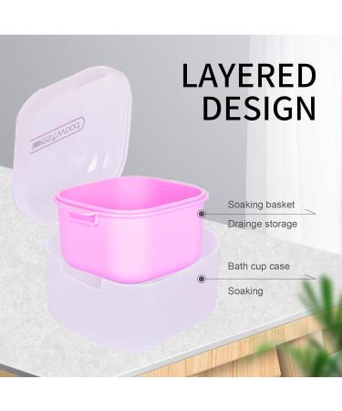 DIDATOOL Denture Cup Denture Bath for Soaking Dentures Denture Case with Lid Easy to Carry and Clean Denture Case with Removable Rinse Basket and Finger Toothbrush (Square Transparent Purple) Square Transparent Purple - Buy Online on GoSupps.com
