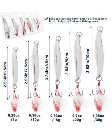 Zsrivk Fishing Spoons Lures Set - Saltwater & Freshwater Casting Spoon Baits with Treble Hooks for Bass - 5 Sizes in 1/4 oz to 1 oz - Buy Online on GoSupps.com