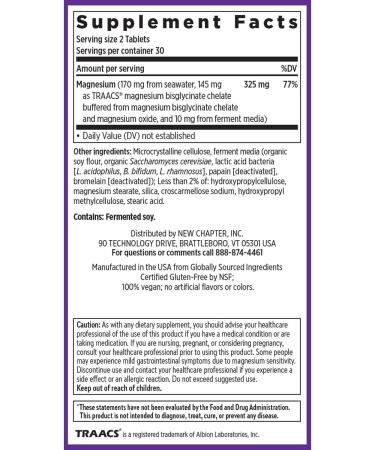 New Chapter Magnesium Complex Supplement 325mg with Magnesium Glycinate + Sea-Sourced + Fermented Forms for Heart Bone Nerve Muscle & Cellular Energy 100% Vegan 60 Tablets 60 Count (Pack of 1) - Buy Online on GoSupps.com
