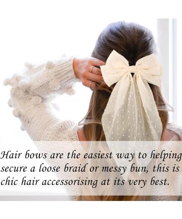 2 Pcs Big Hair Bow Hair Bows For Women Bow Hair Clip Elegant French Barrette Bows For Hair With Long Polka Dot Bow Hair Barrettes Accessories Bow Hair Clips For Women Girls(Orange red+Cream) - Buy Online on GoSupps.com