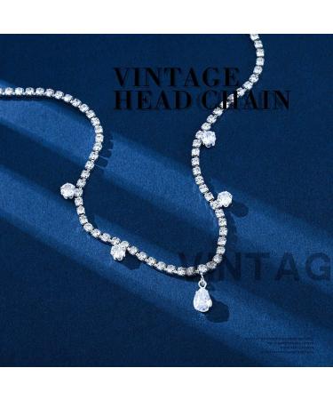 Rhinestone Vintage Bride Headpiece - Silver Boho Wedding Head Chain for Women - Bridal Hair Jewelry for Party and Festival - Buy Online on GoSupps.com