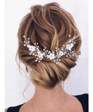 Buy Komunj Flower Hair Jewelry for Brides - Silver Pearl Wedding Hair Vines & Crystal Accessories for Women & Girls - Buy Online on GoSupps.com