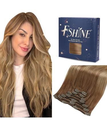 FSHINE Hair Extensions Clip in 50cm 20 inches 120g 7Pcs Balayage chocolate brown up to Dirty Blonde Hair Extensions Clip in real hair remy clip in hair extension Eechthaar Extensions #Ba10/14 3.8 Clip #Ba10/14 50cm